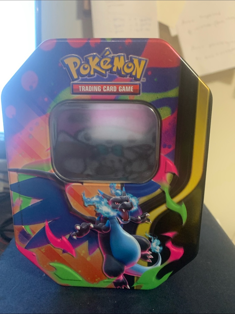 Pokemon Tin Case with Blue, Purple, Pink, Green and Black Artwork